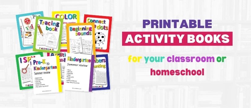 Shop banner with printable books covers and text overlay