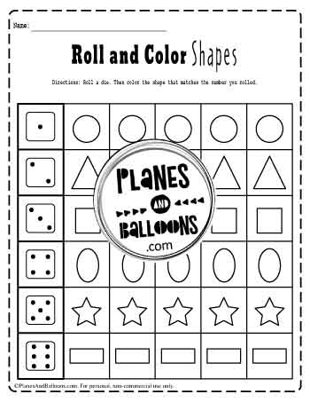Roll and color shapes worksheet 1