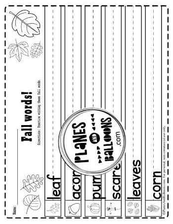 Fall words writing sheet 1