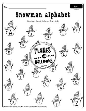 Uppercase alphabet worksheet for winter theme