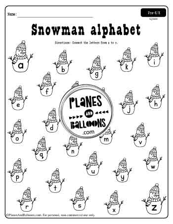 Lowercase snowman alphabet worksheet