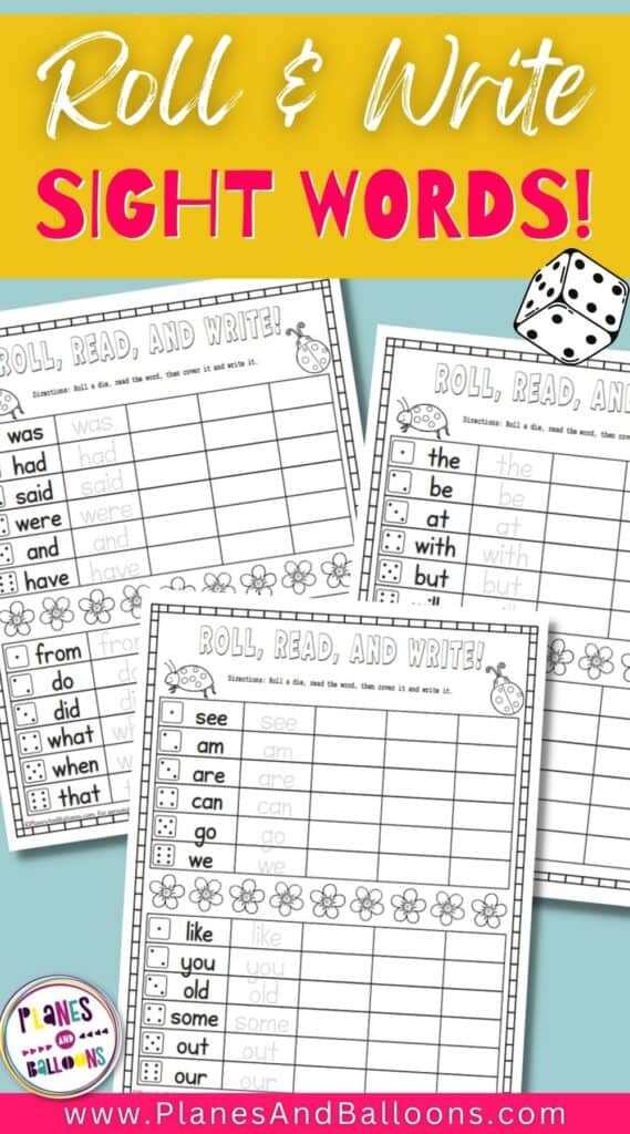 Roll and write sight words worksheets