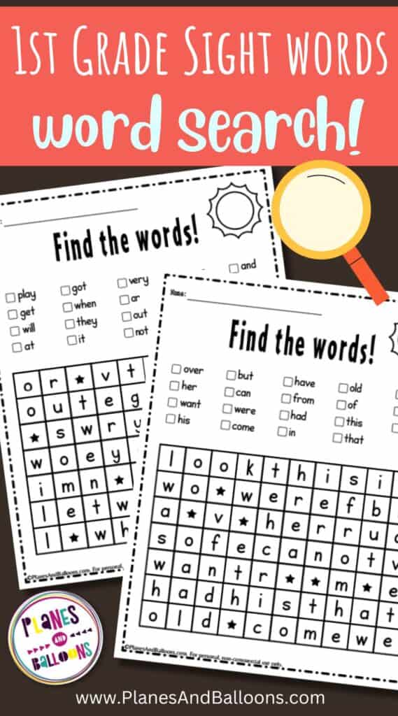 First grade sight words word search printable