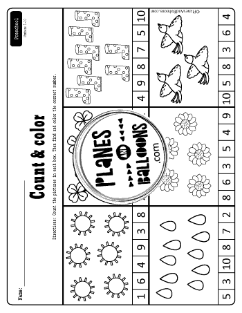 Spring counting worksheets 1-20