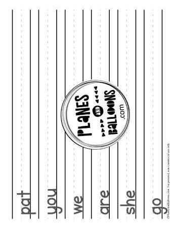 Writing practice worksheet for kindergarten with six words to write