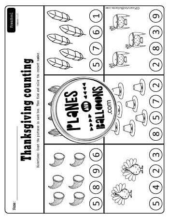 Thanksgiving counting to 10 worksheet for preschoolers
