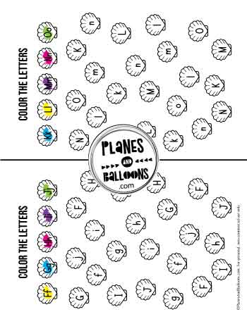 Summer alphabet letter hunt with sea shells