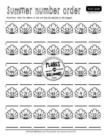 Summer order worksheet with sea shells